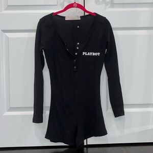 Playboy x Missguided Black Button Front Romper